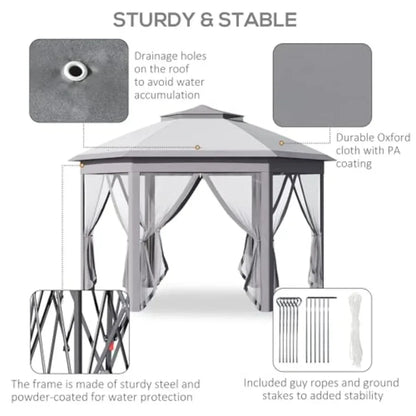 11' x 13' Pop Up Gazebo  Tent with Zippered Mesh Sidewalls and Carrying Bag Event Tent Shelter for Patio Garden Backyard Gray