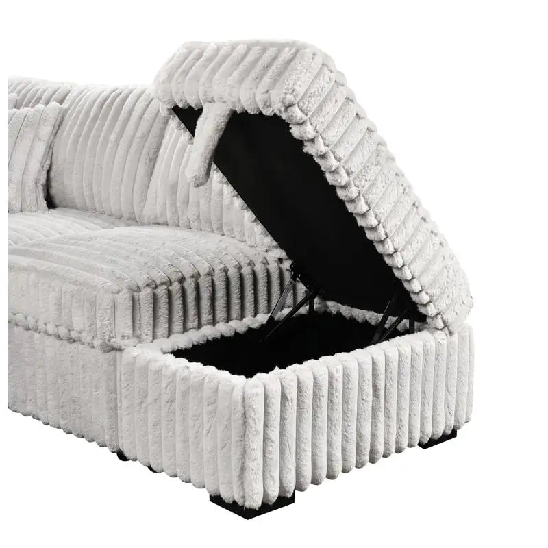 Gray Corduroy L-Shaped Sleeper Sofa Bed with Storage Ottoman Sectional Couch for Living Room, Fold-Out Bed and Seating Solution