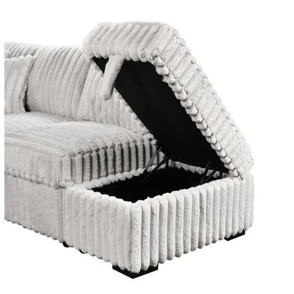 Gray Corduroy L-Shaped Sleeper Sofa Bed with Storage Ottoman Sectional Couch for Living Room, Fold-Out Bed and Seating Solution