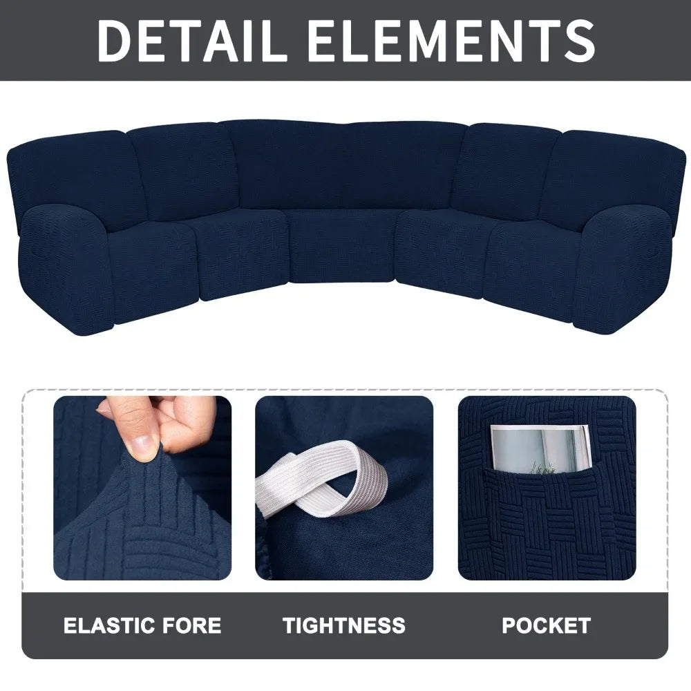7PCS Jacquard L Shaped Corner Couch Covers Sectional Recliner Sofa Cover Stretch 5 Seater Corner Sofa Slipcover Couch Protector