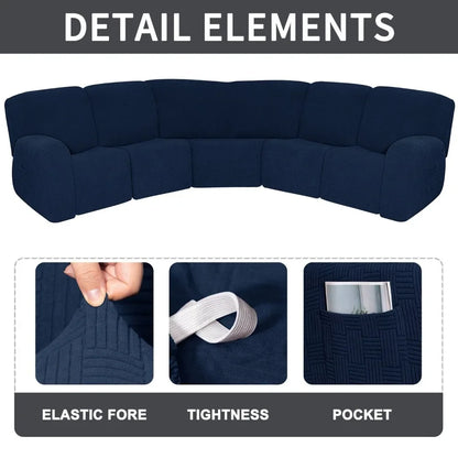 7PCS Jacquard L Shaped Corner Couch Covers Sectional Recliner Sofa Cover Stretch 5 Seater Corner Sofa Slipcover Couch Protector