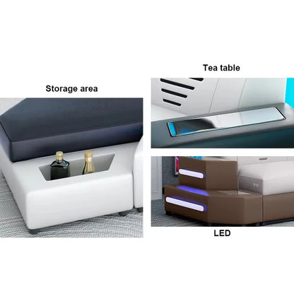 Leather Sofa Set U Combination Leather Corner Sofa Bed with Light Emitting Diode