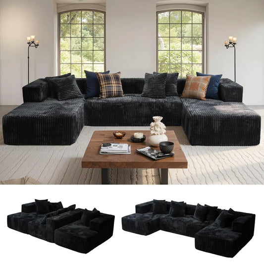 130'' U Shaped Sectional Couches for Living Room, Modular Boneless Cloud Sofa with 2 Chaise Lounges, 4-in-1 Flexible Combination