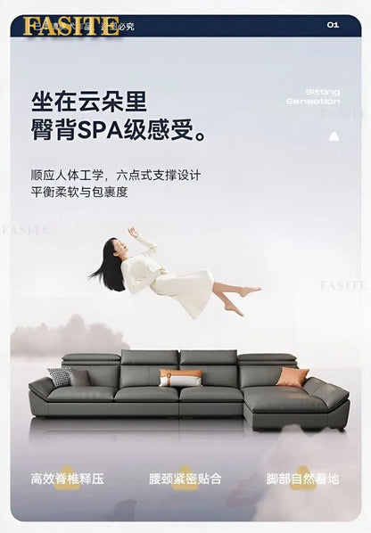 Italian minimalist leather sofa, new living room size apartment, concubine corner combination design