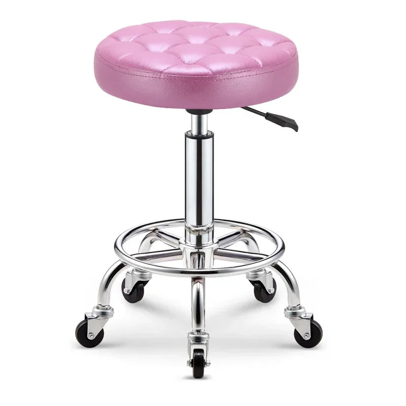 Black PU Leather Rolling Stool Round Swivel Stool with Wheels Height-Adjustable Seat for Salon Tattoo or Office Use
