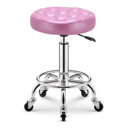 Black PU Leather Rolling Stool Round Swivel Stool with Wheels Height-Adjustable Seat for Salon Tattoo or Office Use