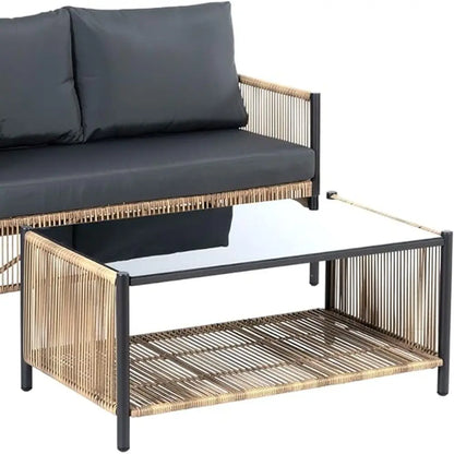 All-Weather Outdoor Wicker Sofa Set with Coffee Table and Cushions, Suitable for Patio, Garden, Backyard, Brown & Grey