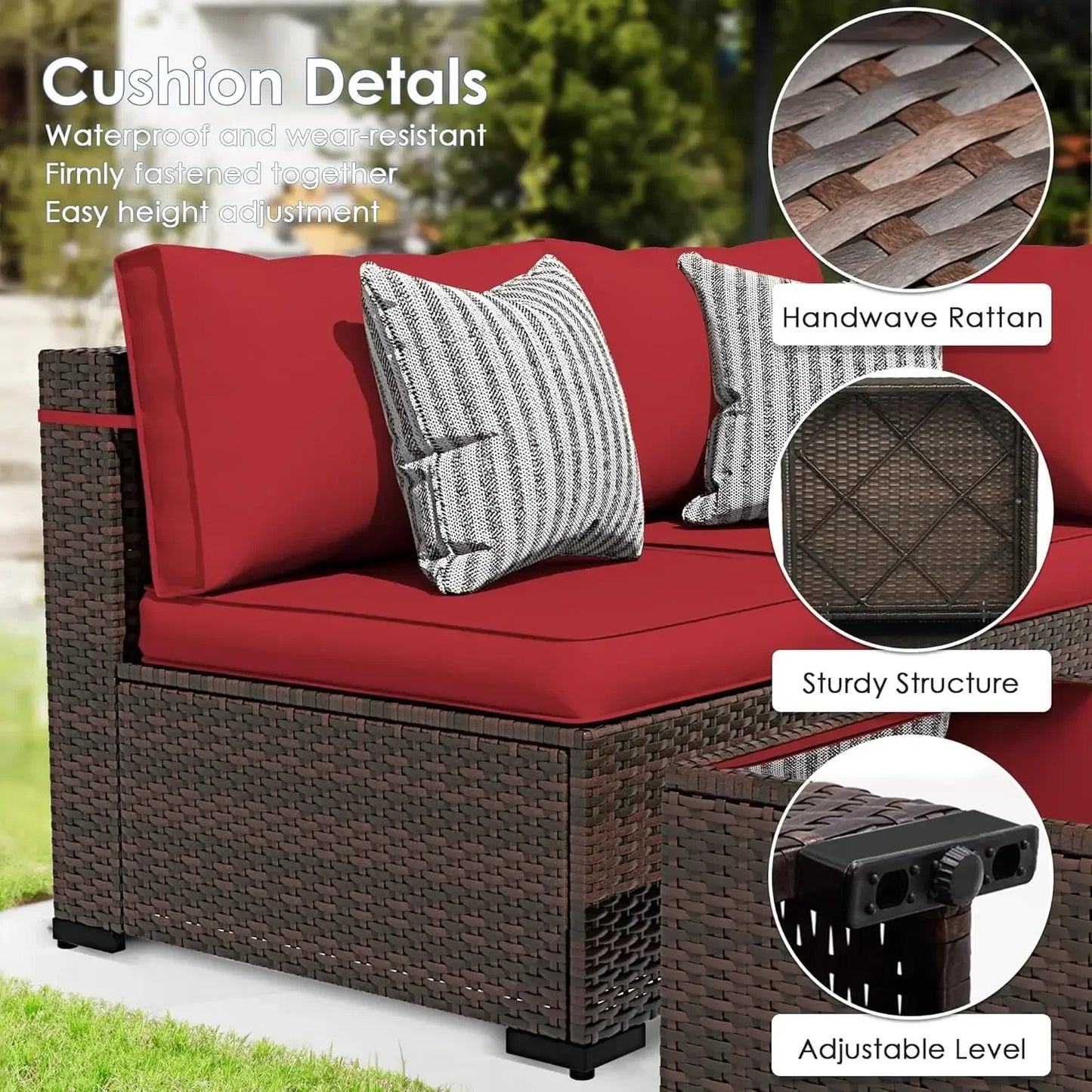 Patio Furniture Set Outdoor Modern Sectional  Wicker Couch with Glass Coffee Table, Thicken Cushions, Waterproof Cover