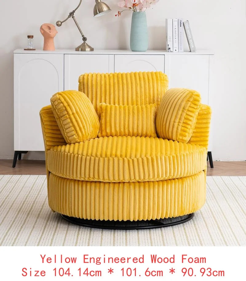 Oversized 360° Swivel Accent Chair, Modern Soft Plush Corduroy Round Barrel Chair for Living Room and Bedroom with Cushions,