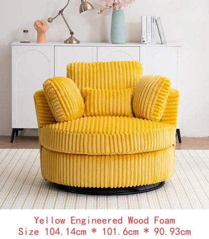 Oversized 360° Swivel Accent Chair, Modern Soft Plush Corduroy Round Barrel Chair for Living Room and Bedroom with Cushions,