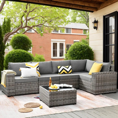 6 Pieces Patio Furniture Set Outdoor Sectional Sofa Couch with Comfy Cushions and Deep Seat