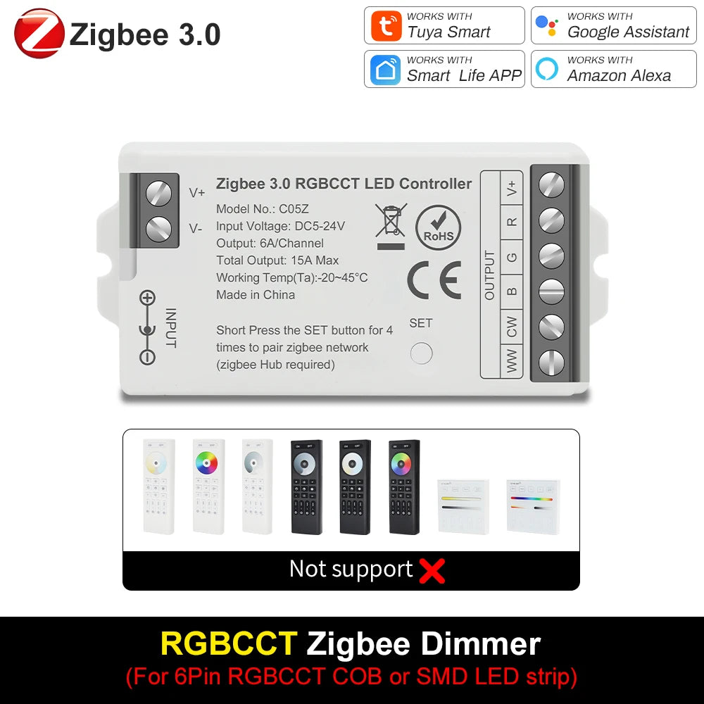 Smart LED Dimmer Tuya Wifi Zigbee DIM CCT RGB RGBW RGBCCT PWM LED Controller Support Alexa Google Home Voice Control
