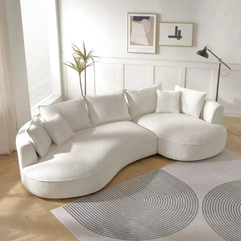 Modern Curved Sofa Couch, Upholstery Boucle Sofa With Pillows, Right Hand Facing Sectional Boucle Fabric Couch