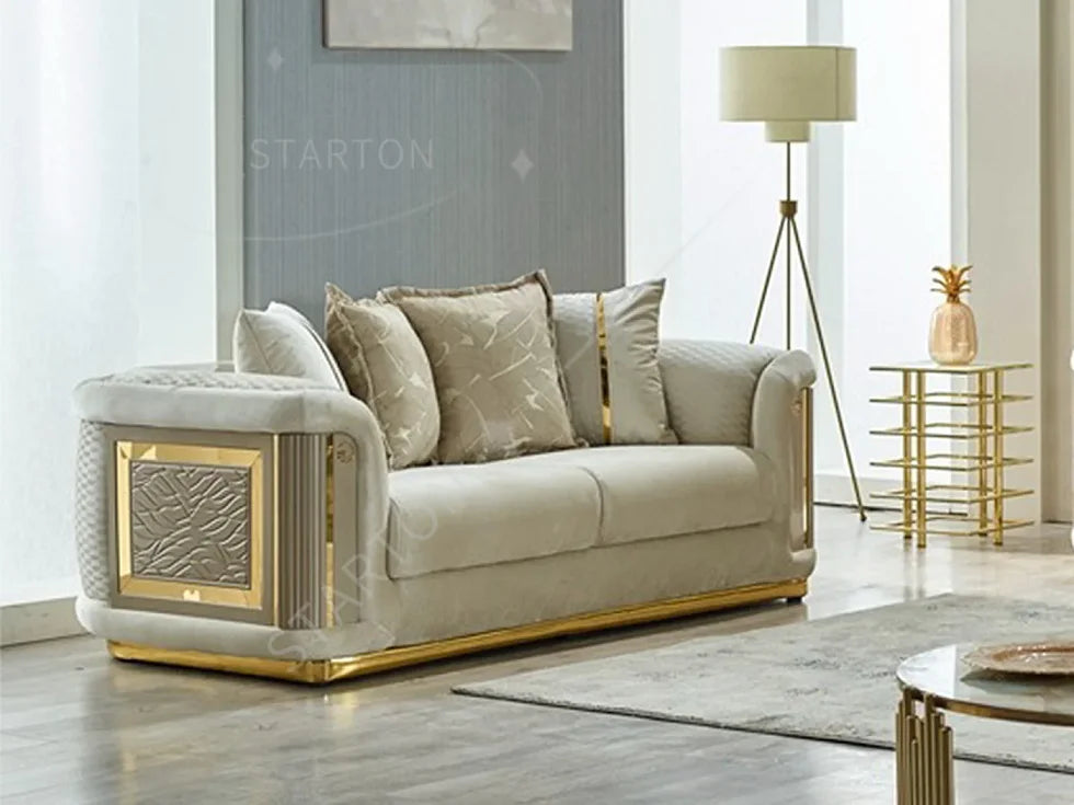 Newest Comfortable Living Room Sofa Set Luxury Stainless Steel  2-3 Seater Velvet Couch for Home Hotel