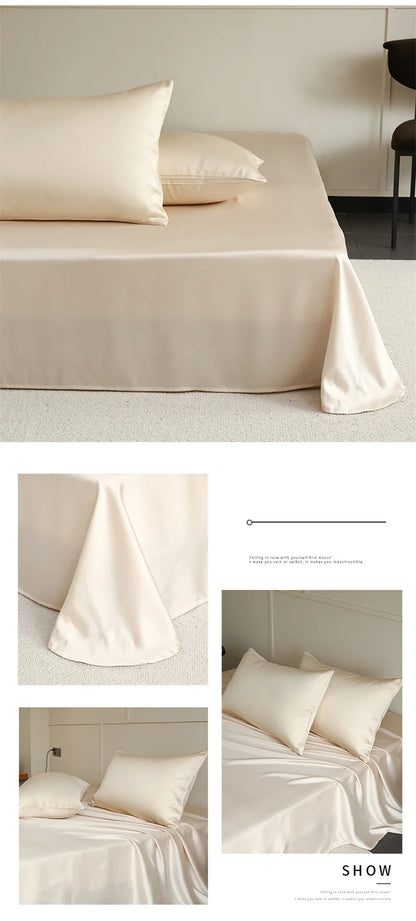 1PC Mulberry Silk Flat Sheet Luxury Smooth Bed Sheets Top Sheet Single Double King Queen Size Couple Bed Linen Soft Bedspreads