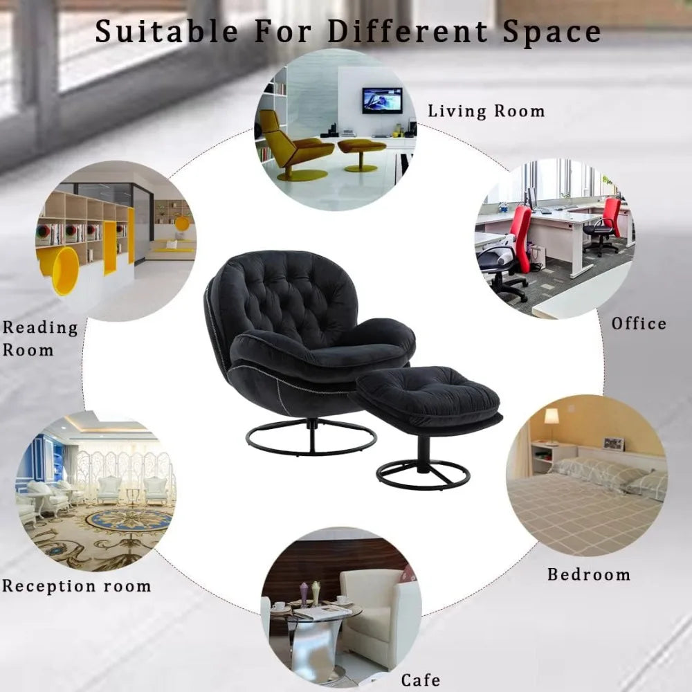 new Velvet Swivel Accent Chair with Ottoman Set, Modern Lounge Chair with Footrest, Comfy Armchair with 360 Degree Swivel