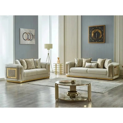 -Modern Luxury Comfortable Living Room Sofa Set Stainless Steel Seat Velvet Sofa Home Hotel Living Room Furniture