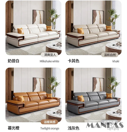 MINGDIBAO Premium Italian Genuine Leather Sofa Set for Living Room with Adjustable Headrests and Built-in Bluetooth Speaker, USB