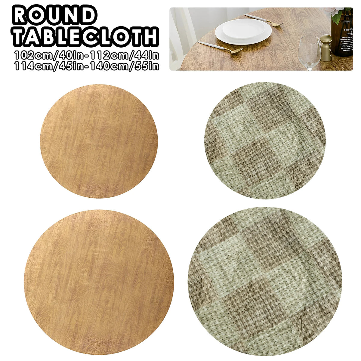 Round Table Cloth Waterproof oil-proof Farmhouse Table Cover Decorative Wood/Woven Texture Desk Cover Tabletop Protection Cloth