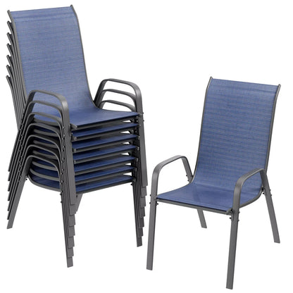 Patio Chairs Set of 8, Stackable Textilene Outdoor Dining Furniture for All Weather, with 20″ Wide Seat & Metal Frame for Garden