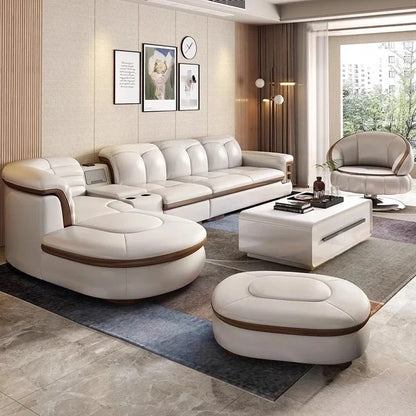 Leather Sectional Sofa Sets with USB, Bluetooth Speaker - Living Room
