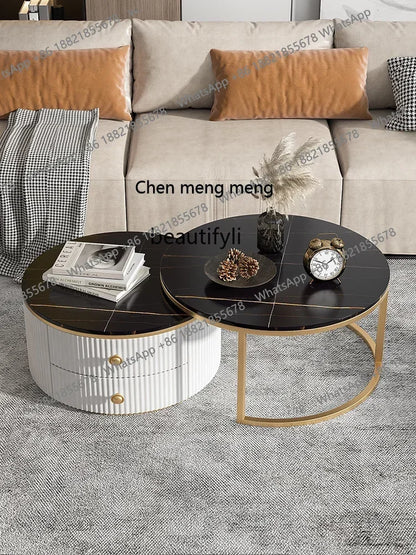 Rock slab coffee table round light luxury TV cabinet combination living room household marble size round