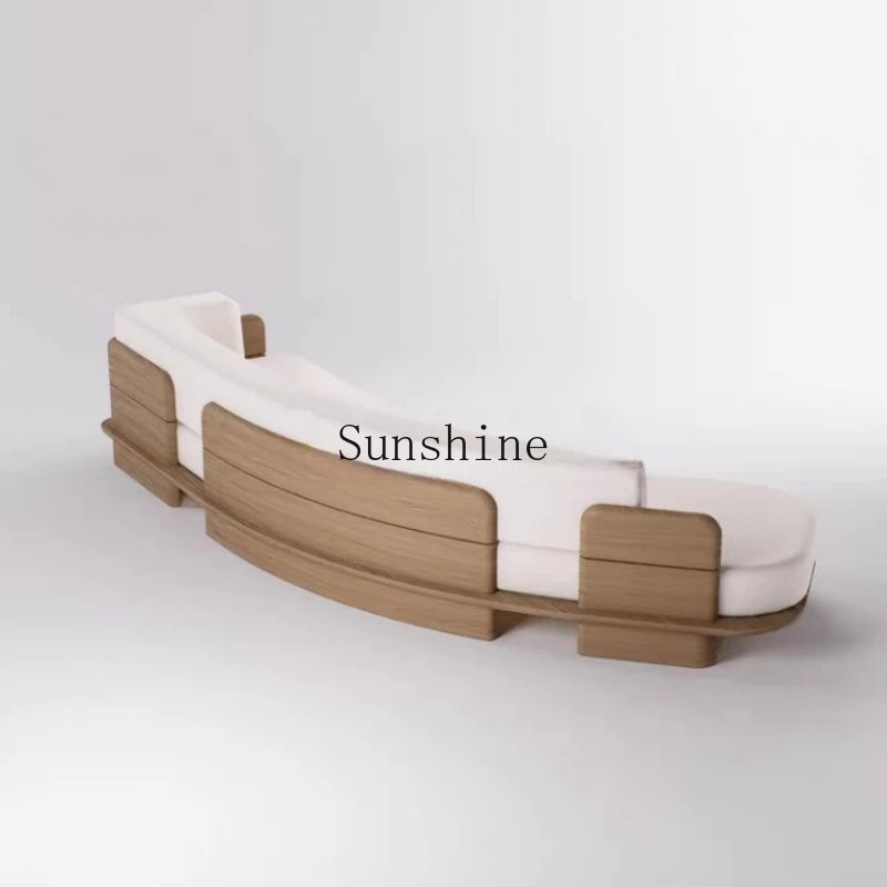 Nordic solid wood double three curved hotel clubhouse reception fabric sofa