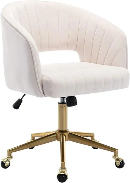Home Office Chair Swivel Velvet Desk Chair Accent Armchair Upholstered Modern Tufted Chairs with Gold Base for Girls Women Ergon