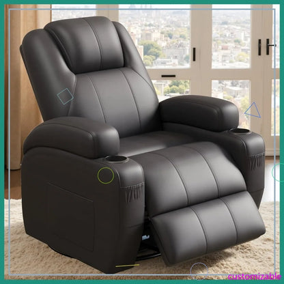 360° Swivel Recliner Chair with Vibration Massage, Ergonomic Lounge Rocker for Adults, Cup Holders & Side Pockets