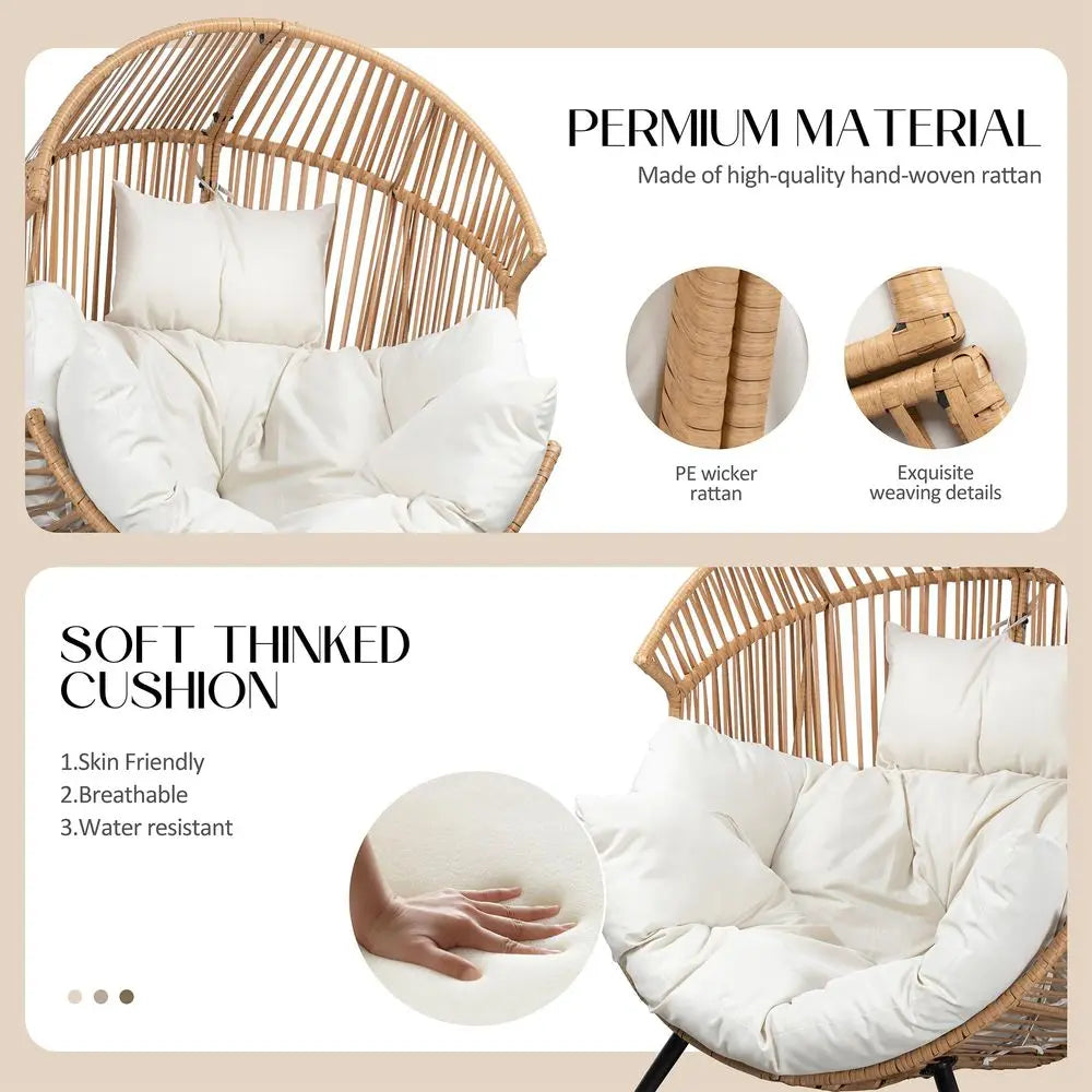 Egg Chair Rocking Chairs, Wicker Patio Chair Oversized Lounger Chair with Cushion for Indoor Living Room Bedroom Outdoor Patio