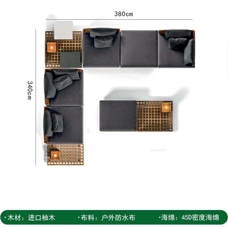 Solid Wood Rattan Sofa Home Leisure Patio Furniture B&B Villa Nordic Sofa Chair Combination Luxury Outdoor Garden Furniture Sets