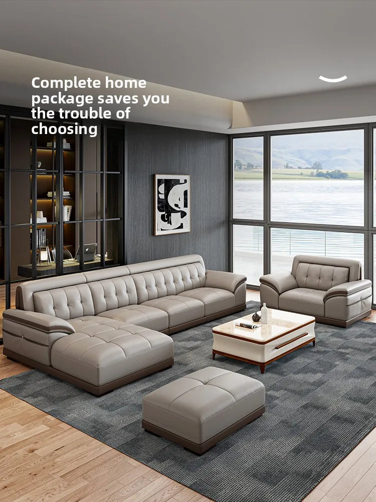 LH leather sofa first layer cowhide modern simple size apartment living room solid wood combination