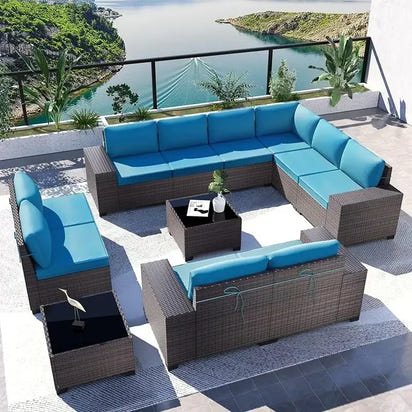 YND6-WQQkulavik 6PCs outdoor furniture set PE Wicker rattan sectional sofa patio conversation sets. navy blue