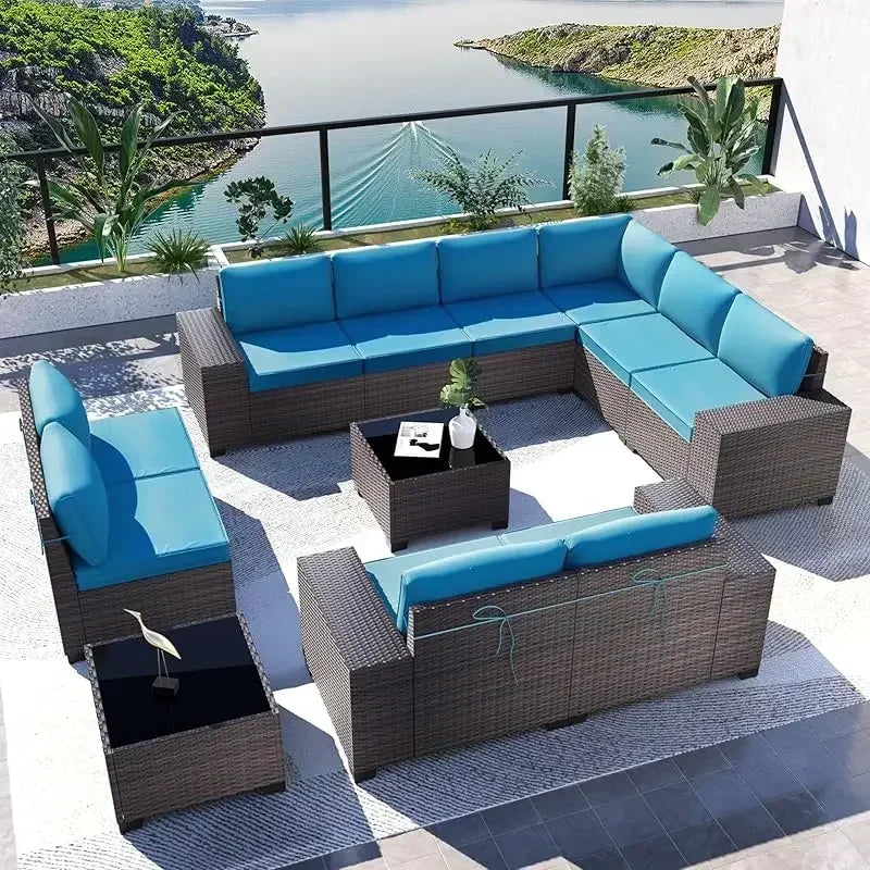 YND6-WQQkulavik 6PCs outdoor furniture set PE Wicker rattan sectional sofa patio conversation sets. navy blue