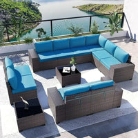 YND6-Qkulavik 6PCs outdoor furniture set PE Wicker rattan sectional sofa patio conversation sets. navy blue