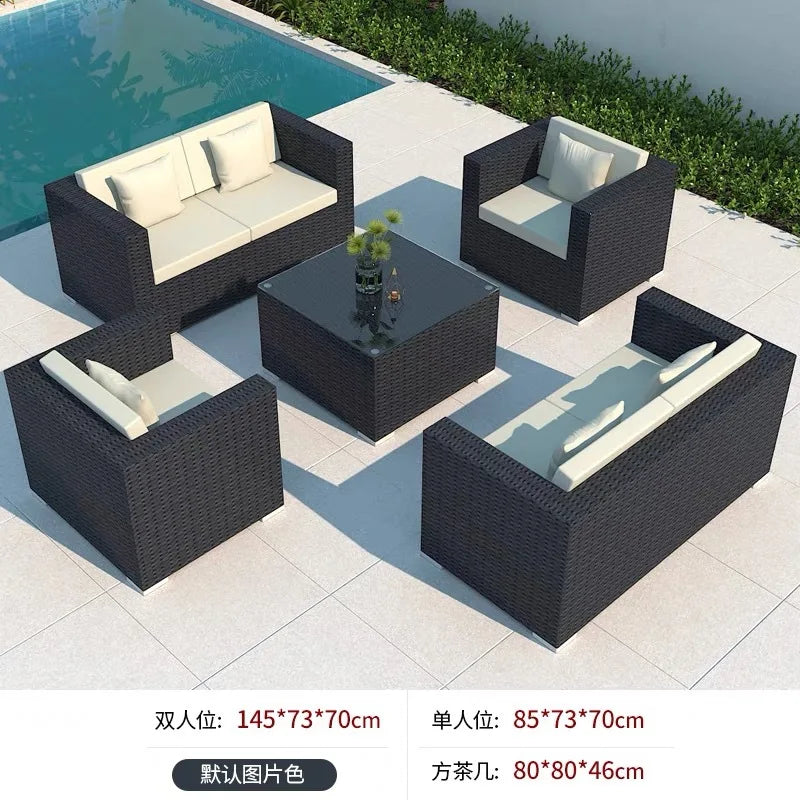 Outdoor sofa courtyard rattan chair three-piece indoor living room sofa combination villa rattan sofa chair sunscreen furniture