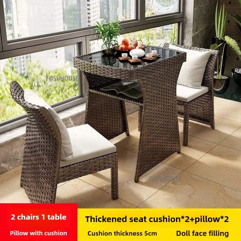 Outdoor Leisure Storage Rattan Tables and Chairs Outdoor Table and Chairs Rattan Chairs Three-piece Set Balcony Coffee Tables