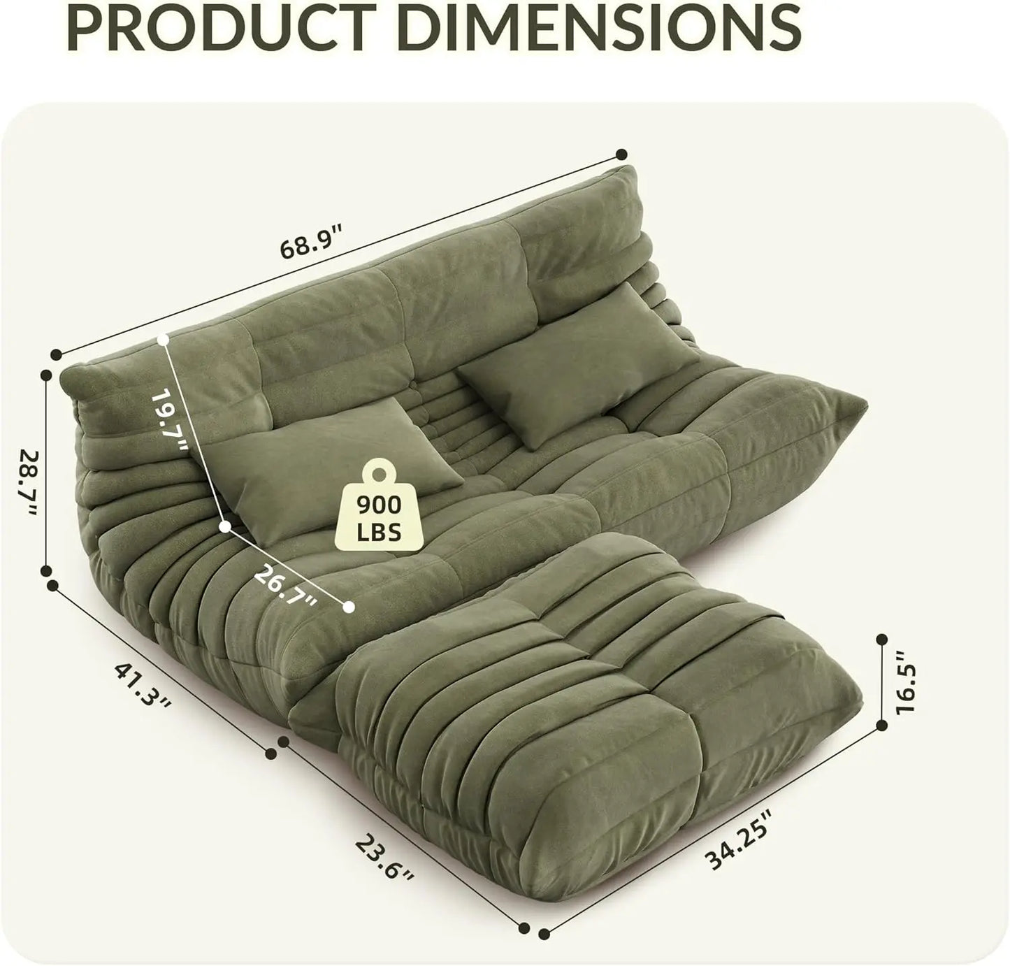 69 Inch Teddy Sofa,Loveseat Bean Bag Couch with Deep Seat,Upholstered Couches for Living Room,Bedroom,Apartment