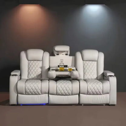 Furniture Smart Home Electric Power Recliner Genuine Leather VIP Home Theater Sofa For Bedroom & Living Room USB LED Cool Cup