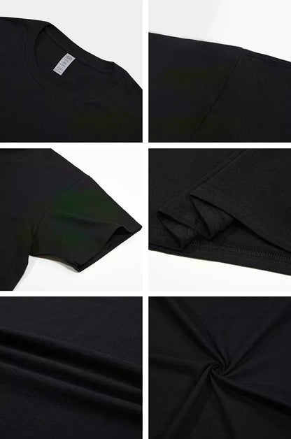 100% pure cotton men's classic black letter print fashionable casual loose sport round neck short sleeve T-shirt top