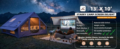129 Square Feet Purple Inflatable Tent 6-8 Person for Camping,4 Season Easy Setup Waterproof Oxford Air Tent House with Tarp