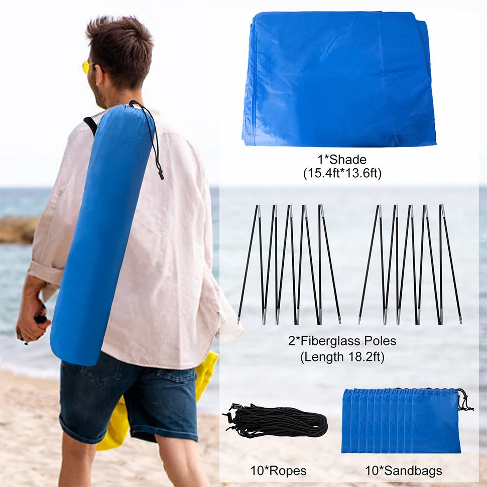 WESTTUNE Portable Beach Shade Compact Wind-Powered Beach Canopy Foldable Outdoor Sun Shelter Beach Tent for 8 People 200 Sq. Ft.