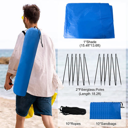 WESTTUNE Portable Beach Shade Compact Wind-Powered Beach Canopy Foldable Outdoor Sun Shelter Beach Tent for 8 People 200 Sq. Ft.