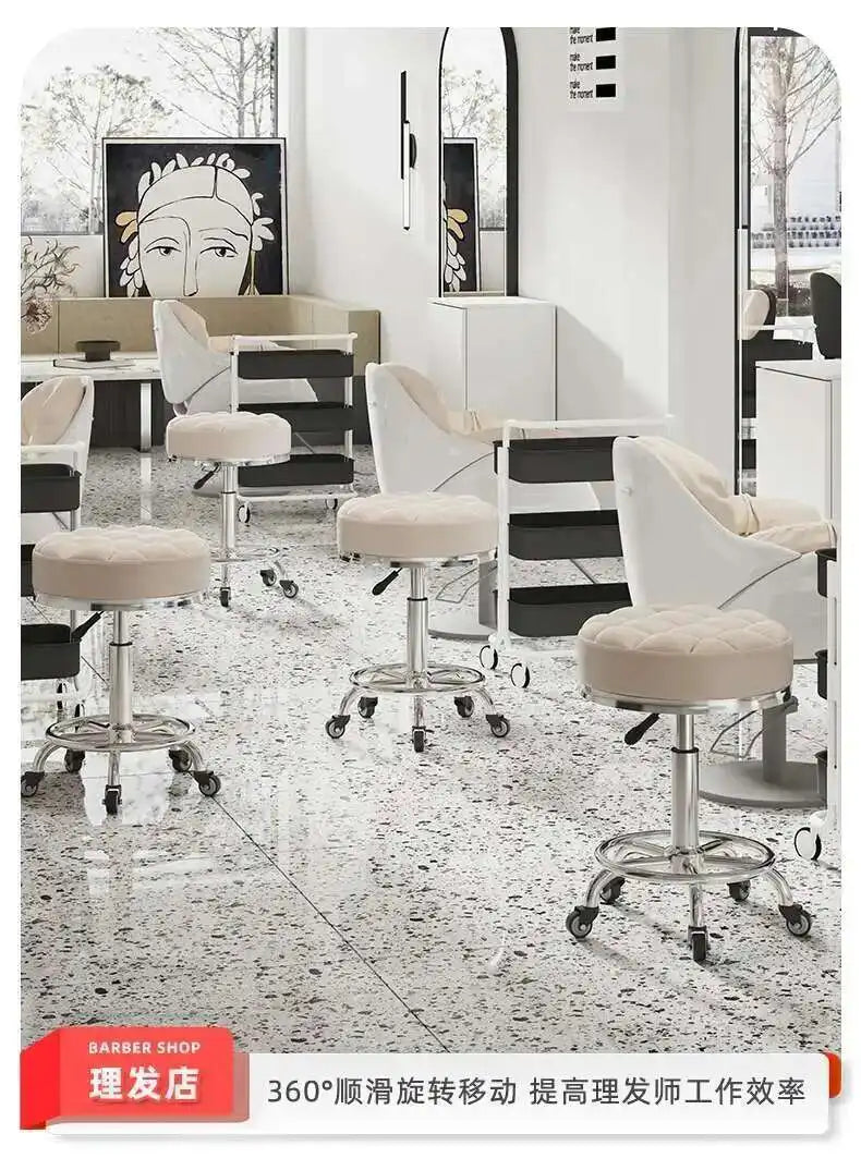 Barber Nail Salon Chair Swivel Wheels Rotating Salon Hair Stylist Barbershop Equipment Furniture Professional Rolling Silla