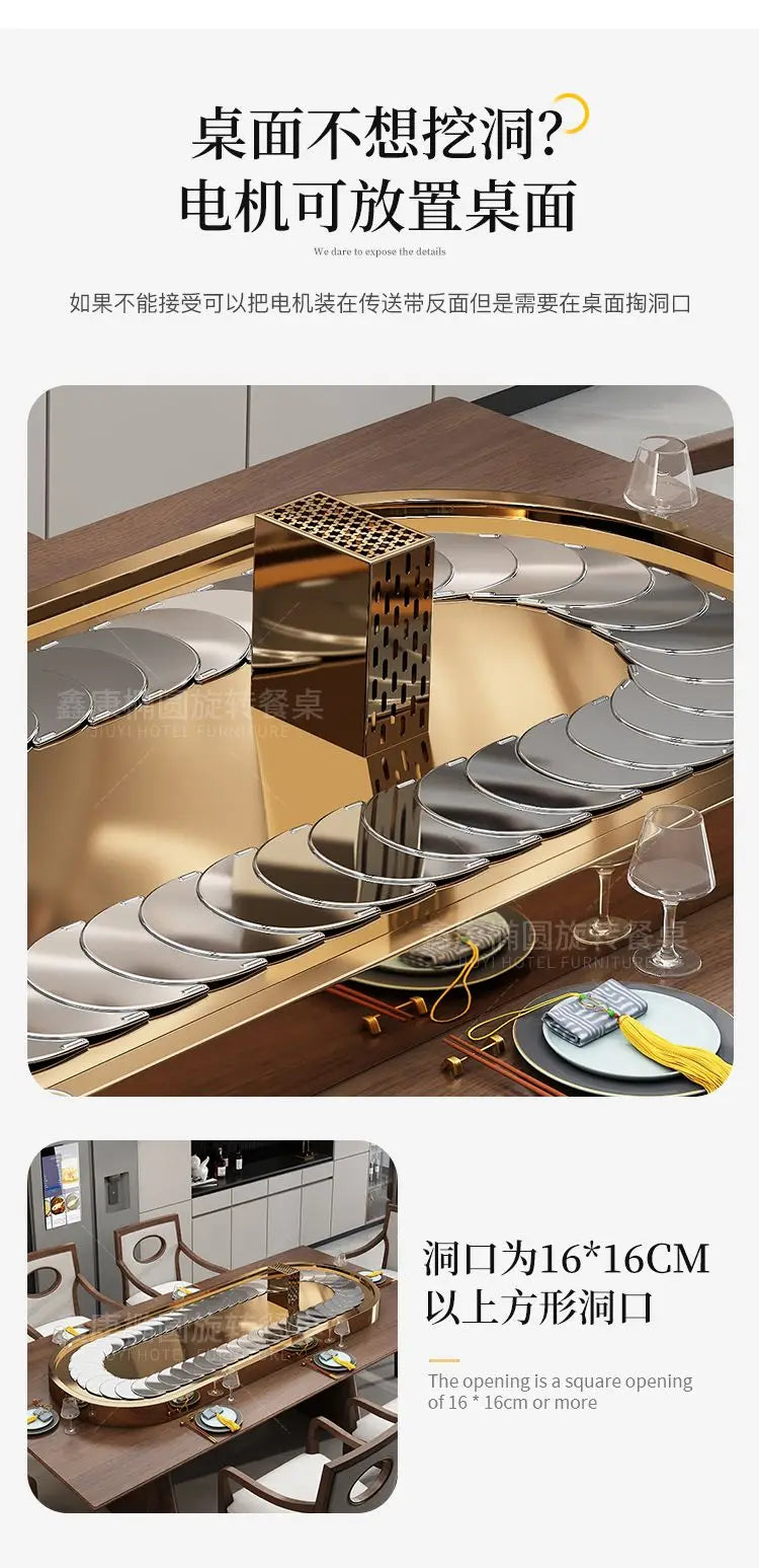 Rectangle electric vegetable turntable Oval stainless steel conveyor belt home dining table Automatic rotary display turntable
