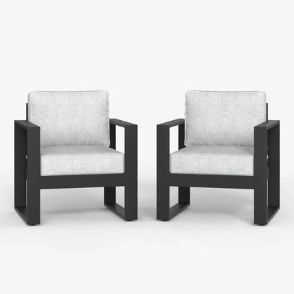 Outdoor Patio Aluminum Chair Modern Metal Armchair Set of 2 with Washable Thick Cushions
