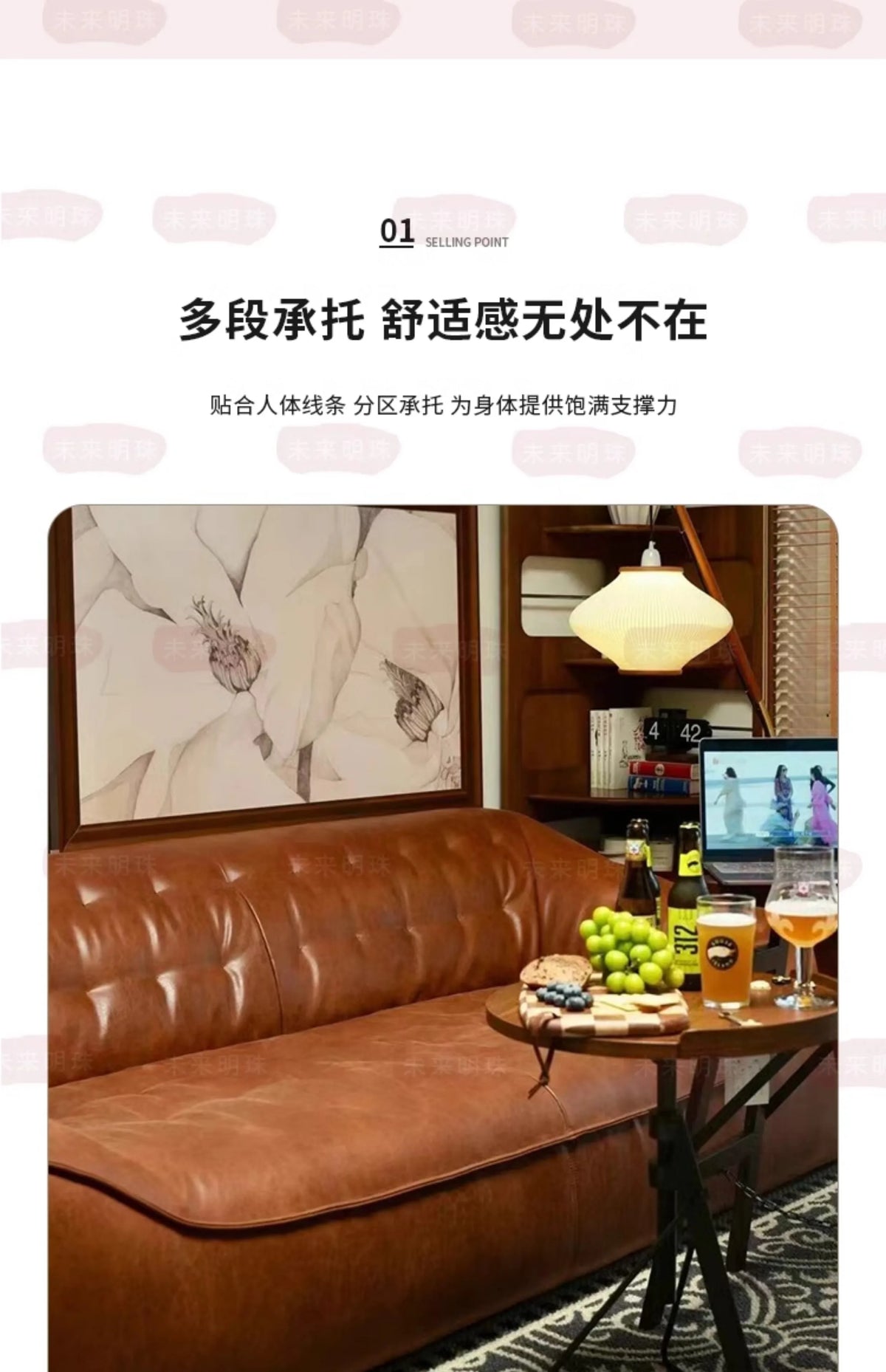Oil Wax Leather French Retro Small Apartment Straight Row Leather Sofa Living Room Sofa