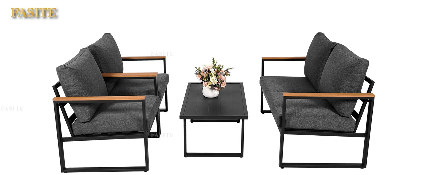 Patio Furniture Set, Metal Patio Conversation Sets with Removeble, High-Resiliency Sponge Cushions, Grey