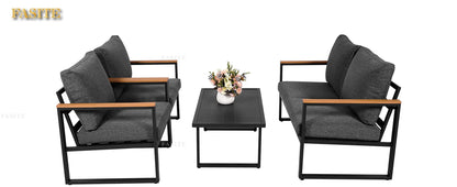 Patio Furniture Set, Metal Patio Conversation Sets with Removeble, High-Resiliency Sponge Cushions, Grey