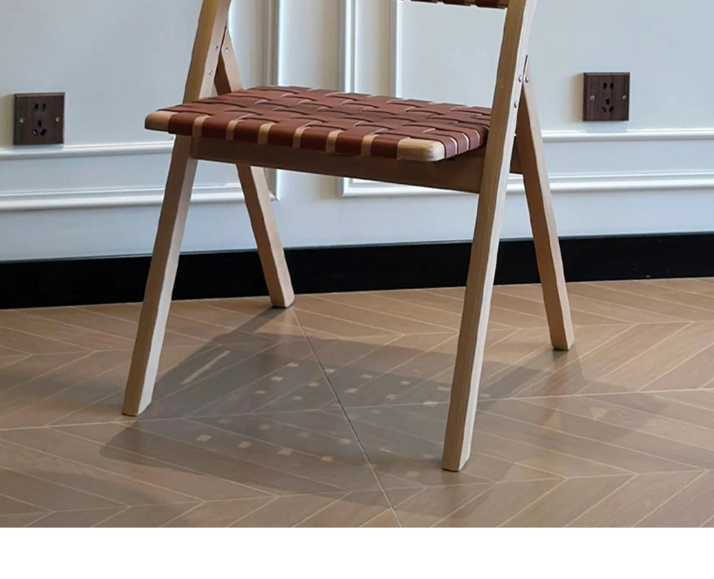 MOMO Retro Solid Wood Dining Chairs Home Living Rooms Saddle Leather Folding Chairs Dining Chairs Wabi Sabi Style Backrest Chair